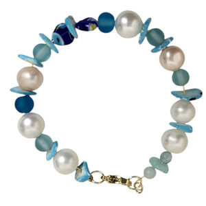 14K Gold Plated Freshwater Pearl Seaglass Bracelet